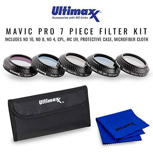 Ultimaxx 7 Piece 드론 카메라 필터 번들,묶음 Kit for DJI Mavic Quadcopters Includes: ND4, ND8, ND16, UV, and CPL 필터 클리닝 Cloth, and 캐링 케이스 Made of 알루미늄 Alloy