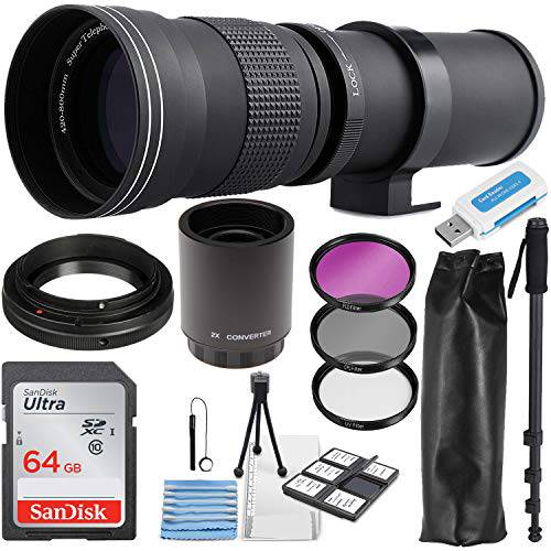 제어기 Optics 슈퍼 420-800mm/ 1600mm (with 2X Teleconverter) f/ 8 수동 망원 렌즈 Zoom for 캐논 EOS EF-S DSLR 카메라+  포토 에센셜 악세사리 Kit