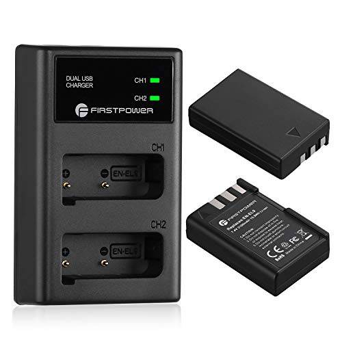 FirstPower EN-EL9 EN-EL9a 배터리 2-Pack 2100mAh&  듀얼 USB LED 충전 호환가능한 for Nikon D40 D40x D60 D3000 D5000 디지털 SLR 캠