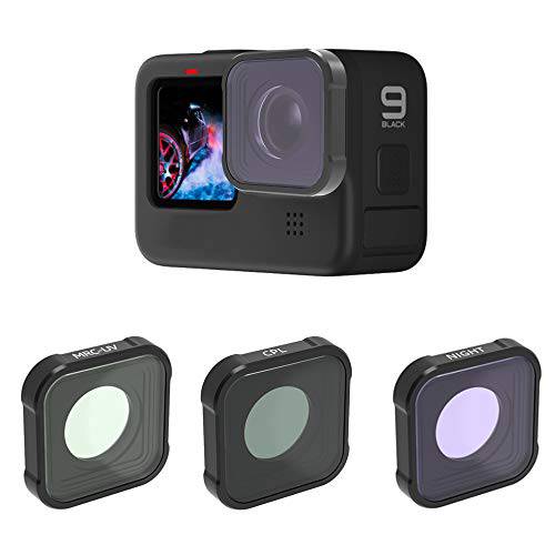 QKOO  HERO9 블랙 렌즈 필터 세트: UV, CPL, 나이트 필터 고프로 히어로 9 블랙 (Directly 교체용 The 스탠다드 보호 렌즈 On Your 카메라)