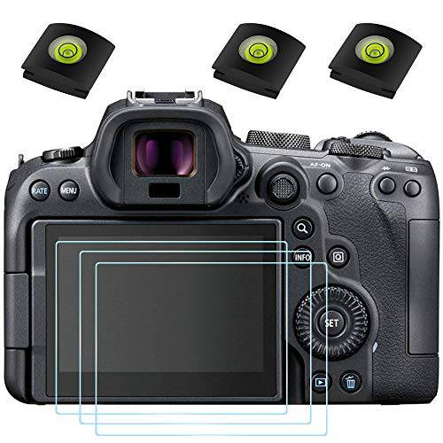 캐논 EOS R6 카메라 화면보호필름, 액정보호필름 캐논 EOS R6 Full-Frame 미러리스 카메라&  핫슈 커버 [3+ 3 팩], Fire Rock Ultra-Clear 9H 강도 강화유리 커버 캐논 R6