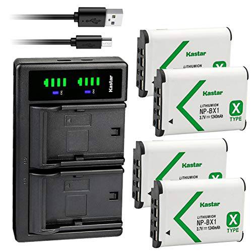 Kastar 4-Pack NP-BX1 배터리 and LTD2 USB 충전기 교체용 소니 NP-BX1, 타입 X, X-Series 충전식 배터리 팩, 소니 BC-CSX, BC-CSXB, BC-TRX, ACC-TRBX 충전기, 소니 ZV-1 브이로그 디지털 카메라