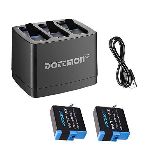 DOTTMON 2-Pack 고프로 배터리 히어로 5/ 6/ 7& 3-Channel 배터리 충전기 고프로 히어로 5 블랙, 히어로 6 블랙, 히어로 7 Black(Not 히어로 8/ 9)
