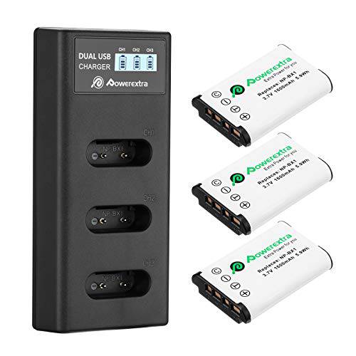Powerextra NP-BX1 배터리 3 팩 and 3-Channel USB 충전기 소니 NP-BX1 and 소니 Cyber-Shot DSC-RX100, DSC-RX100 II, DSC-RX100M II, DSC-RX100 III, DSC-RX100 IV, DSC-RX100 V/ VII, ZV-1