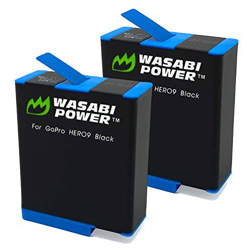 Wasabi Power HERO9 배터리 (2-Pack) 고프로 히어로 9 블랙 (완전 호환가능한 고프로 히어로 9 Original 배터리 and 충전기)