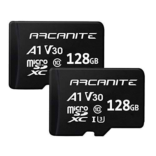 ARCANITE 2 팩 128GB microSDXC 메모리 카드 - UHS-I U3, A1, V30, 4K, C10, 마이크로SD, 최적 Read 속도 up to 90 MB/ s (AK2PV30A1128)