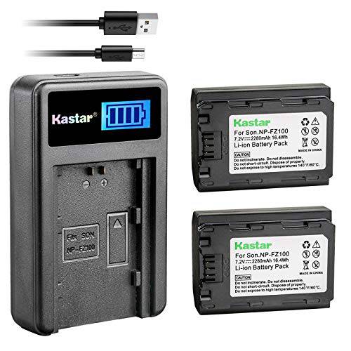 Kastar  배터리 (X2)& LCD USB 충전기 소니 NP-FZ100 BC-QZ1 and 소니 알파 9, 알파 A9, 알파 9R, 알파 A9, 알파 A9R, 알파 a9S, 알파 A7R III, 알파 A7R3, 알파 ILCE-7RM3 카메라