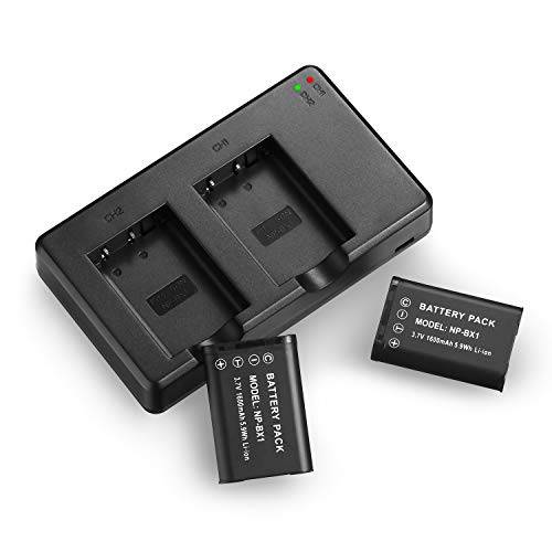 Powerextra 2 팩 NP-BX1 교체용 소니 배터리 and 듀얼 USB 충전기 키트 호환가능한 소니 Cyber-Shot DSC-RX100, DSC-RX100II III M4 M5 M6 M7, DSC-RX100IV V VII VA, HDR-CX405 디지털 카메라