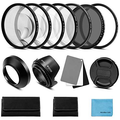 62mm 렌즈 필터 악세사리 Kit:UV CPL 조절가능 ND Filter(ND2-ND400), 매크로 클로즈 up 필터 세트(+ 1,+ 2,+ 4,+ 10), 렌즈 후드, 3 in 1 그레이 카드 캐논 니콘 소니 펜탁스 올림푸스 후지 DSRL 카메라
