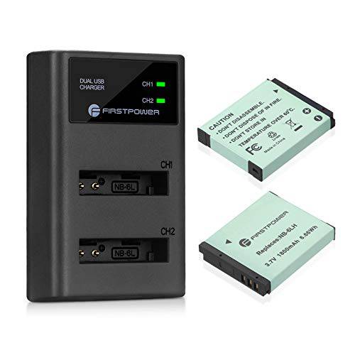 FirstPower 2 팩 NB-6LH NB-6L 배터리 and 듀얼 USB 충전기 캐논 Powershot S120, SX510 HS, SX280 HS, SX500 is, SX700, D20, S90, D30, ELPH 500, SX270, SX240, SX520