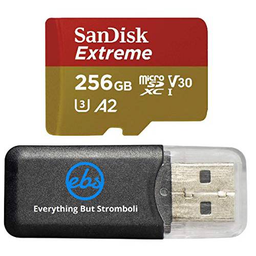SanDisk 256GB 마이크로 SDXC 메모리 카드 익스트림 Works 고프로 히어로 7 블랙, 실버, Hero7 화이트 UHS-1 U3 A2 번들,묶음 (1) Everything But 스트롬볼리 마이크로 카드 리더, 리더기