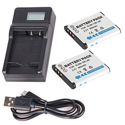 배터리 2 팩 and LCD USB 여행용 충전기 산요 DB-L80, DB-L80AU 충전식 Lithium-ion 배터리