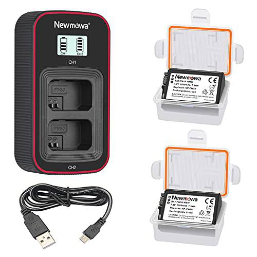 Newmowa NP-FW50 교체용 배터리 (2 팩) and 스마트 LCD 디스플레이 듀얼 USB 충전기 소니 FW50 and 소니 a6000, a6100, a6300, 알파 a3000, 알파 a5000, DSC-RX10, RX10 IV