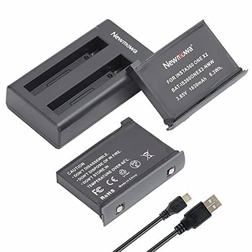 Newmowa 교체용 Battery(2 팩) and 듀얼 USB 충전기 Insta 360 원 X2(Non Water-Proof)