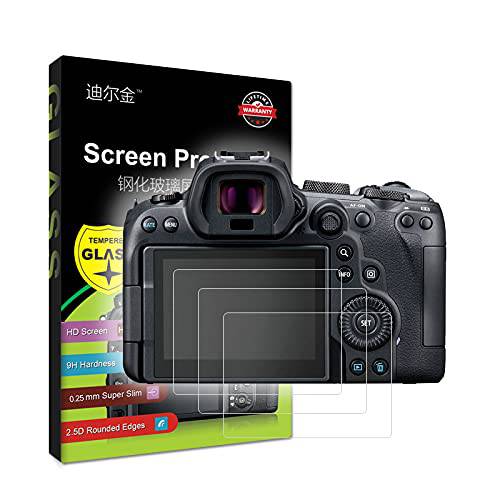 3-Pack 강화유리 LCD 화면보호필름, 액정보호필름 호환가능한 캐논 EOS R6 미러리스 디지털 카메라 [0.25mm 2.5D 하이 해상도 9H]