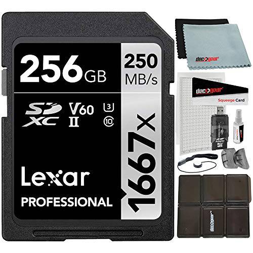 Lexar LSD256CBNA1667 프로페셔널 SDHC/ SDXC 1667x UHS-II 256GB 메모리 카드 번들,묶음 악세사리 키트 카드 리더, 리더기, 케이스, LCD 스크린 커버,  렌즈 클리닝 키트&  렌즈 캡 키퍼