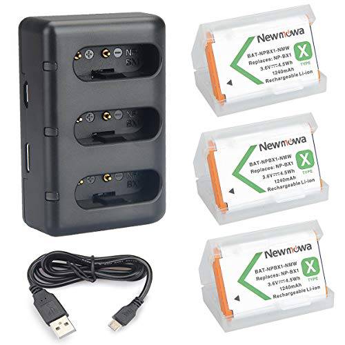 Newmowa NP-BX1 교체용 배터리 (3-Pack) and 3-Channel USB 충전기 세트& Newmowa 휴대용 리모컨 미니 소형,휴대용 촬영 그립 and 삼각대 소니 DSLR 카메라