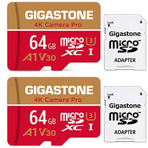 [5-Yrs 프리 데이터 복구] Gigastone 64GB 2-Pack 마이크로 SD 카드, 4K 카메라 프로 고프로,  보안카메라, CCTV, WYZE, DJI, 드론, Nintendo-Switch, R/ W up to 95/ 35MB/ s MicroSDXC 메모리 카드 UHS-I U3 A1 V30