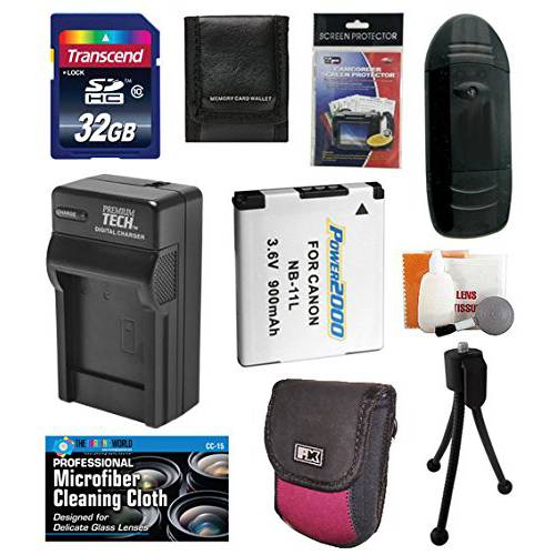 악세사리 키트 캐논 파워 Shot ELPH 340 H S 16MP 디지털 카메라 - 포함: 트렌센드 32GB Class 10 카드+  카드 리더, 리더기+  메모리 카드 지갑+  충전식 배터리+  충전기+  케이스+  테이블 삼각대+ S