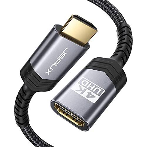 HDMI 연장 케이블 6.6FT, JSAUX 4K 60Hz 고속 HDMI 확장기 케이블 Male to Female 어댑터 커넥터 (HDR HDCP 2.2), 호환가능한 Roku TV TV스틱, 블루레이 플레이어, HDTV, 노트북, PC-Grey