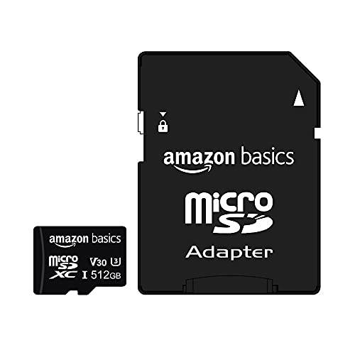 아마존 Basics - 512GB microSDXC 메모리 카드 풀 사이즈 어댑터, A2, U3, read 스피드 up to 100 MB/ s