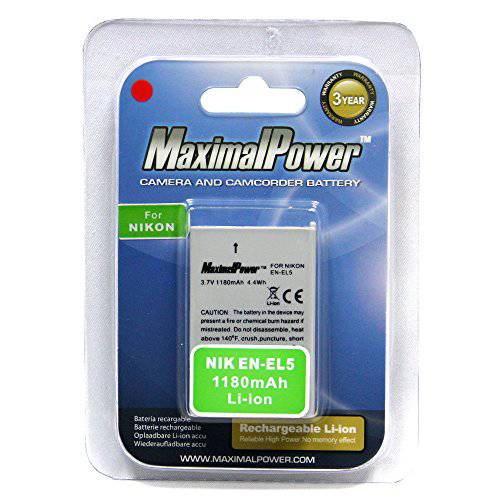 MaximalPower 교체용 EN-EL5 ENEL5 배터리 니콘 쿨픽스 3700, 4200, 5200, 5900, 7900, P3, P4, P80, P90, P100, P500, P510, P520, P530, P5000, P5100, P6000, S10 (3 팩)