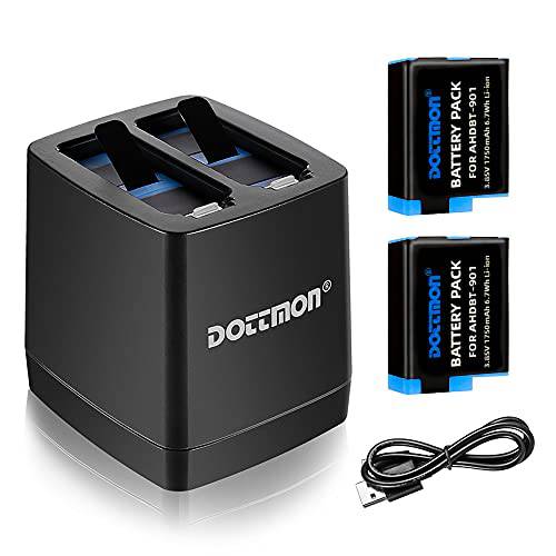 DOTTMON 충전식 배터리 (2-Pack) 고프로 히어로 10/ 9 블랙, and Dual-Slot 스토리지 충전기 고프로 히어로 10/ 9 배터리