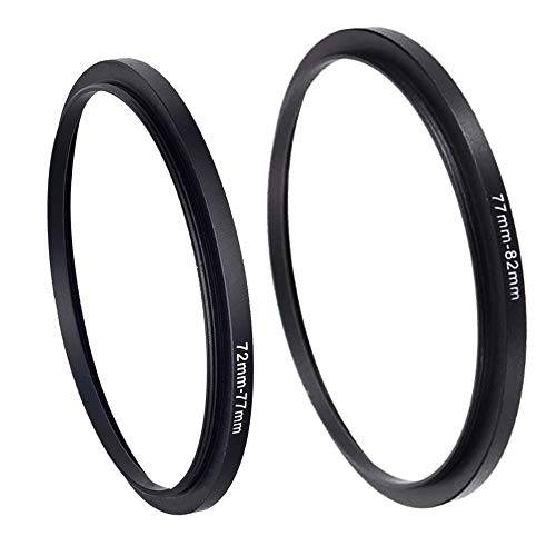 77mm-82mm and 72mm-77mm 스텝 Up Ring[77mm(72mm) 렌즈 to 82mm(77mm) 필터, 후드, 렌즈 컨버터, 변환기 and 기타], 파이어 락 Aerometal 카메라 렌즈 필터 어댑터 Ring-1+ 1 팩