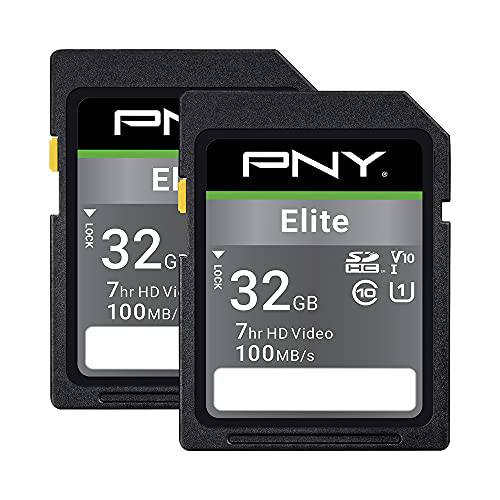 PNY 32GB Elite Class 10 U1 V10 SDHC 플래시 메모리 카드 2-Pack - 100MB/ S, Class 10, U1, V10, 풀 HD, UHS-I, 풀 사이즈 SD