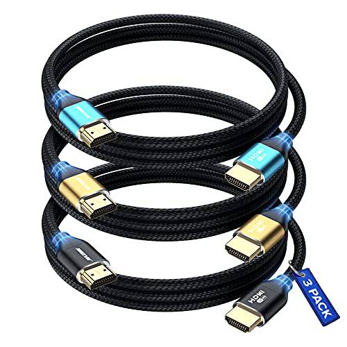 HDMI 케이블 8k (Maximm Cable’s New 업그레이드된 디자인) HDMI 2.1, 3ft, 인증된 48Gbps, 8K@60Hz 18Gbps 4K@120Hz 울트라 High-Speed 게이밍 HDMI 케이블, 8k/ 4k 케이블, 3 팩, UL-Listed