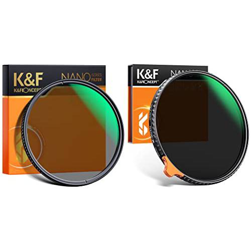 K& F Concept 72mm 가변 ND 렌즈 필터& CPL 필터 키트 (2 Pcs) 28 Multi-Layer Coaings 조절가능 HD ND2-ND400 중성 농도 필터&  원형 편광 필터 카메라 렌즈