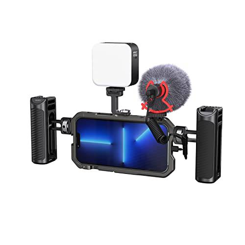SmallRig 비디오 리그 키트 아이폰 13 프로 맥스 듀얼 손잡이+ simorr LED 비디오 라이트+ simorr 비디오 마이크,마이크로폰
