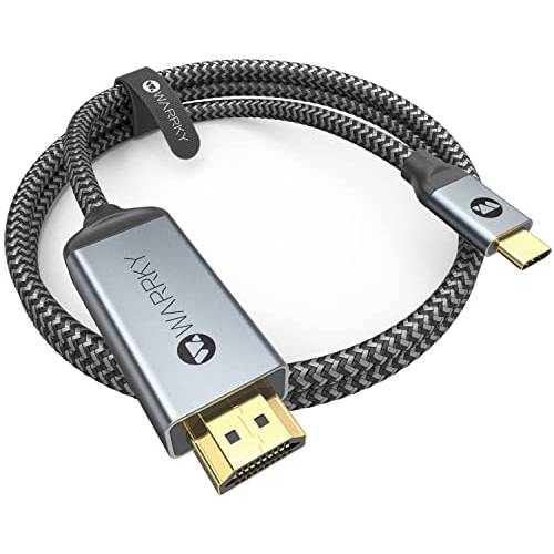 USB C to HDMI 케이블 4K, WARRKY [10FT/ 3M, Braided,  고속] 썬더볼트 3 to HDMI 어댑터 호환가능한 New 아이패드, 맥북 프로/ 에어, 아이맥, 갤럭시 S20 S10 S9 S8, 서피스, Dell, HP