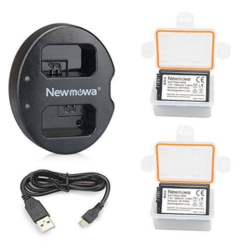 NP-FW50 Newmowa 교체용 배터리 (2 팩) and 듀얼 USB 충전기 소니 NP-FW50 and 소니 ZV-E10 a6000, a6100, a6300, 알파 a3000, 알파 a5000, DSC-RX10, RX10 IV