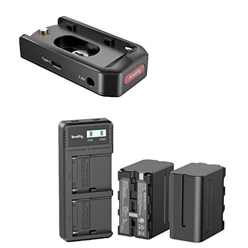 번들,묶음: SMALLRIG NP-F 배터리 어댑터 플레이트 DSLR&  미러리스 카메라+ SMALLRIG NP-F970 교체용 배터리&  충전기 세트