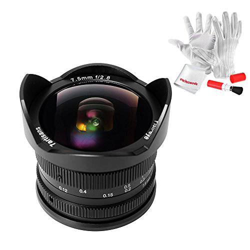 7artisans 7.5mm F2.8 APS-C 어안 Fixed 렌즈 for 소니 Emount 카메라 with Protective 렌즈 Cap, 렌즈 후드 and 캐링 Bag- Black