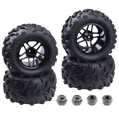 Hobbypark (4-Pack) RC 트럭 2.8 Tires&  휠 Rims with 폼 깔창 12mm Hex 허브 for 1/ 10 전기, 자동, 전동/ Nitro 파워 Off 로드 Monster