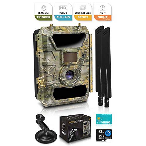 LTE 4G Cellular 트레일 카메라  집밖의 와이파이 풀 HD Wild 게임 카메라 with 나이트 비전 for Deer Hunting,  보안 - 무선 방수 and 모션 활성화  32GB SD 카드+  SIM 카드 (1-Pack)