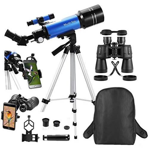 MaxUSee 여행용 스코프 with 배낭 - 70mm Refractor 망원경& 10X50 HD 쌍안경 Bak4 Prism FMC 렌즈 for Moon 가시 새 관찰 관광