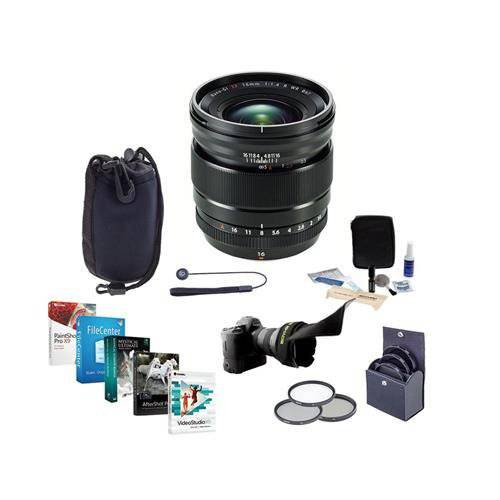 Fujifilm XF 16mm F1.4 R (Weather Resistant) 렌즈 - 묶음 with 67mm 필터 Kit,  렌즈 케이스, Flex 렌즈 Shade, Capleash II, 클리닝 Kit, Pc Software 패키지