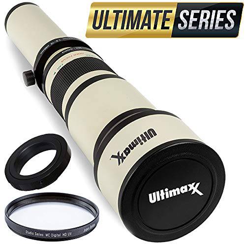 Ultimaxx 650-1300mm 망원 줌 렌즈 세트 캐논 EOS 7D Mark II, 6D Mark II, 5D Mark III, 5D Mark IV, 5Ds, 1Ds, 80D, 90D, 77D, 70D, 60D, 60Da, 40D, T7, T7i, T6s, T6i, T6, T5i, T5, T4i, T3i, SL1,