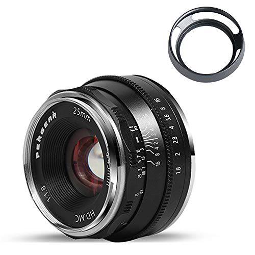 Pergear 25mm F1.8 수동 포커스 Fixed 렌즈 for 올림푸스 and 파나소닉 미니 Four Thirds MFT M4/ 3 카메라 (Black)