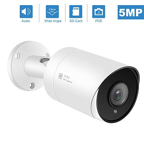 Anpviz 5MP 아웃도어 Bullet POE IP카메라 with 마이크,마이크로폰 오디오 와이드 앵글 보안카메라, CCTV 아웃도어 Indoor, 2.8mm 렌즈 모션 Detection, 98ft, SD 카드 Slot (5MP)