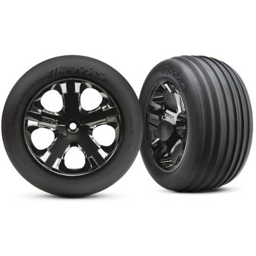 Traxxas 3771A Alias Ribbed 타이어 Pre-Glued on 2.8 All-Star 블랙 크롬 휠 (전면) (쌍, 세트)