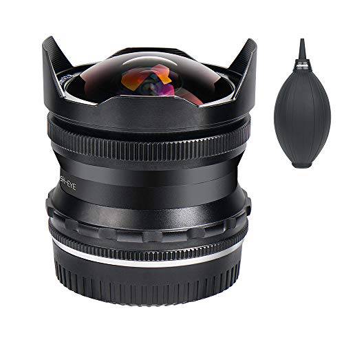 PERGEAR 7.5mm F2.8 피쉬 눈 수동 Focus Fixed 렌즈 호환가능한 with 파나소닉 G/ GH/ GX, 올림푸스 EP/ EM/ EPL M4/ 3 미러리스 Series 카메라 (Black)