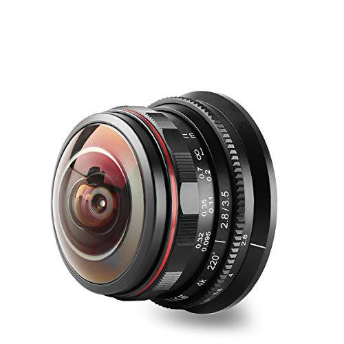 MEKE 3.5mm f2.8 220 도 수동 Focus 원형 어안 렌즈 호환가능한 with 올림푸스 파나소닉 루믹스 M4/ 3 MFT 마운트 캠