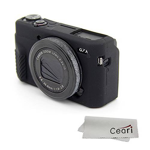 CEARI  실리콘 케이스 러버 카메라 보호 커버 스킨 캐논 PowerShot G7X Mark II 디지털 카메라+  극세사 천 - 블랙