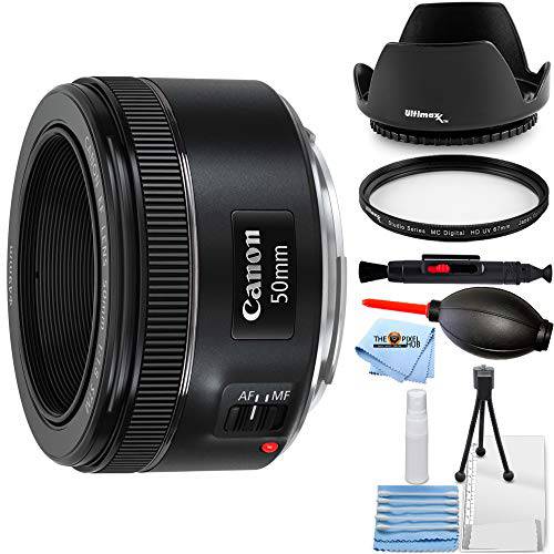 캐논 EF 50mm F/ 1.8 STM 렌즈 0570C002 - 에센셜 번들,묶음 포함: 튤립 후드 렌즈, UV 필터, 클리닝 펜, 블로워, 극세사 천 and 클리닝 키트