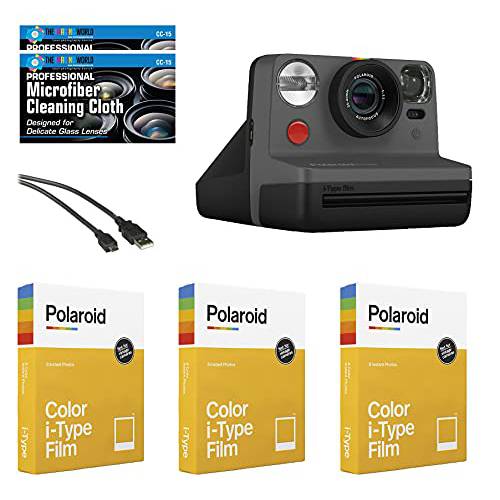 Polaroid Now 인스턴트 필름 카메라 ( 블랙)+ 3 팩 of 필름+  극세사 천