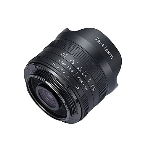 7artisans 7.5mm F2.8 II APS-C 와이드 앵글 어안 고정 렌즈 호환가능한 M4/ 3 마운트 카메라 파나소닉 컴팩트 미러리스 카메라 (블랙)